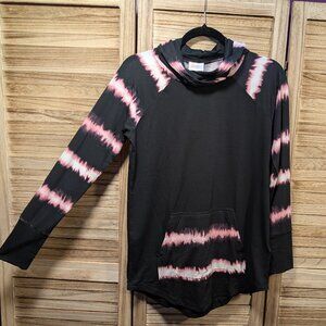 LuLaRoe Hoodie T-Shirt AMBER Black and Pink Tie-Dye Size Small